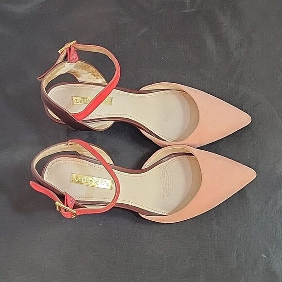 LOUISE ET CIE LOW ESPERANCE LEATHER SUEDE ANKLE STRAP HEELS - Picture 5 of 15